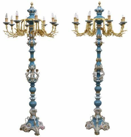 Appraisal: lot of Sevres style porcelain eight-light floor candelabra late th