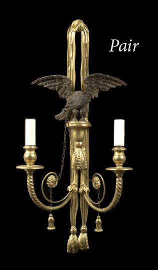 Appraisal: Pair of French Carved Giltwood Two-Light Appliques in the Louis