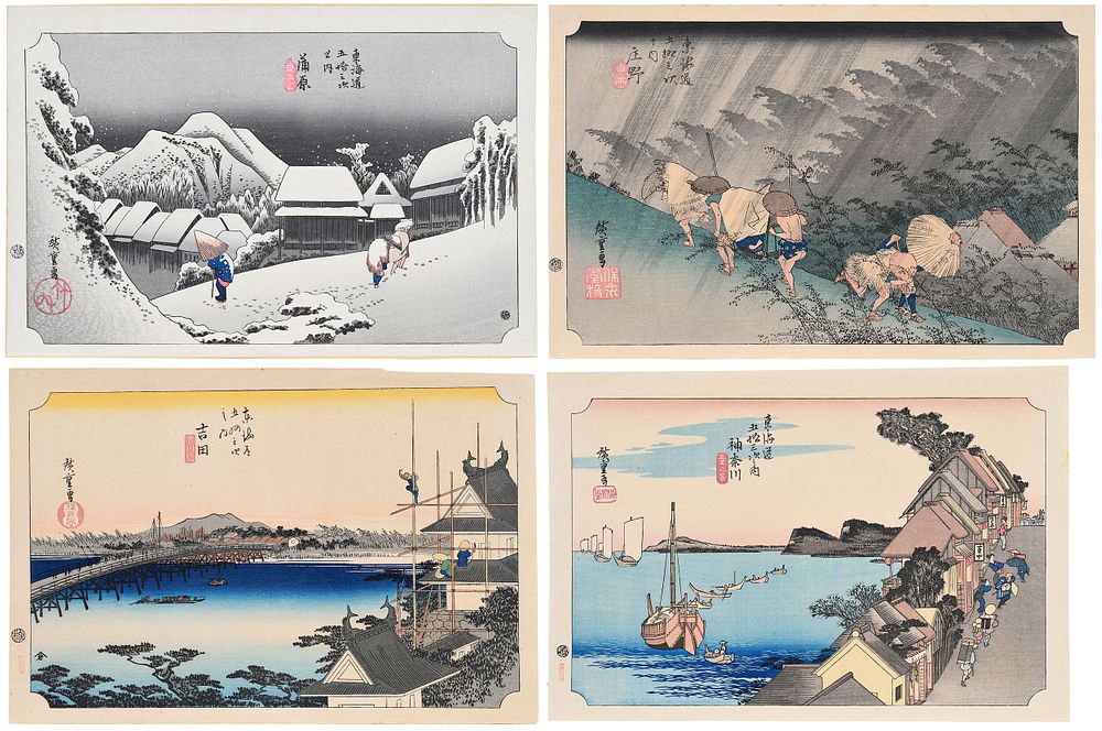 Appraisal: Utagawa Hiroshige Japanese - Four prints from Tokaido Gojusan-tsugi The