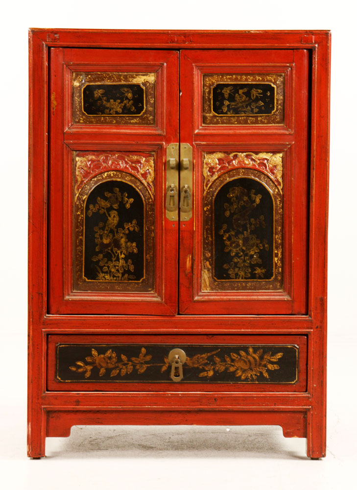 Appraisal: - Chinese Lacquer Cabinet Chinese red door lacquer cabinet x