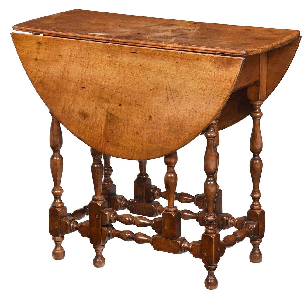 Appraisal: American William and Mary Style Tiger Maple Table th century