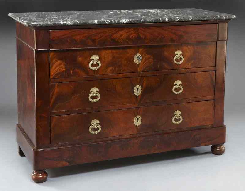 Appraisal: Restauration style marble top mahogany commodethe black marble with white