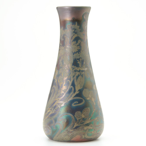 Appraisal: WELLER SICARD Tall vase decorated with chrysanthemums on a deep