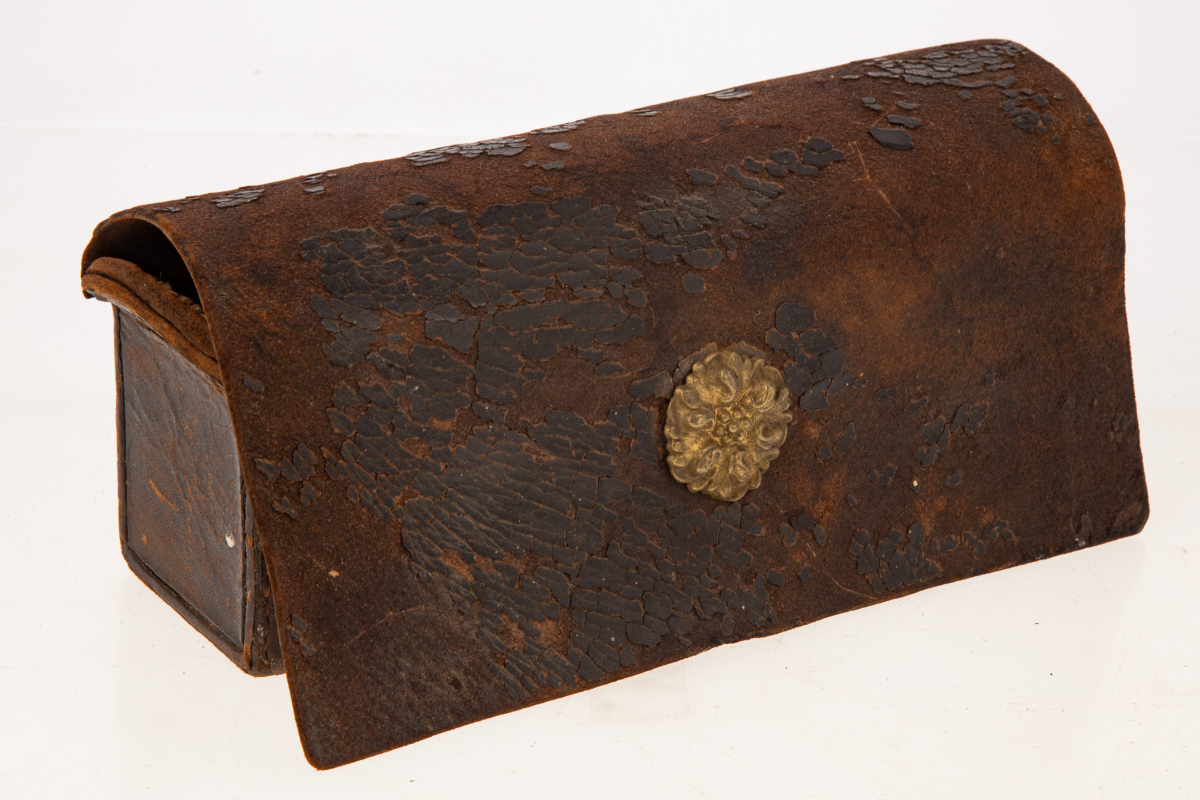 Appraisal: LEATHER AND WOOD CARTRIDGE BOX th or early th century