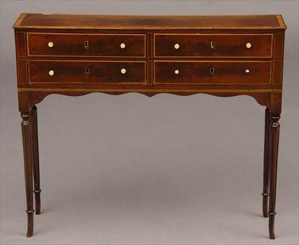 Appraisal: GEORGE III-STYLE INLAID MAHOGANY SMALL CHEST OF DRAWERS The drawers