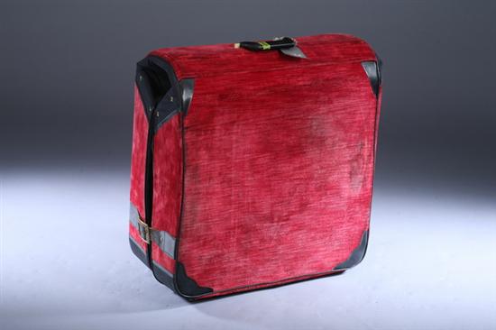 Appraisal: VINTAGE LARK LUGGAGE RED VELVET SUITCASE Fold-over style zip and