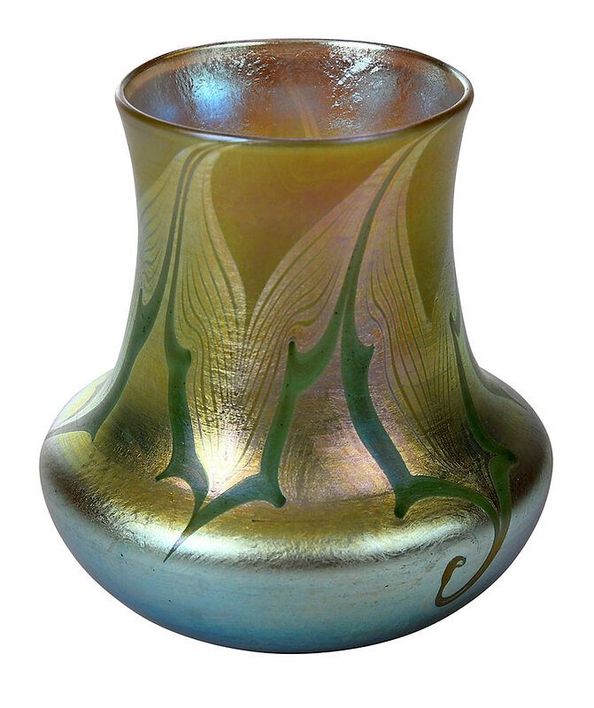 Appraisal: Miniature Tiffany Green Favrile Art Glass Vase American early th