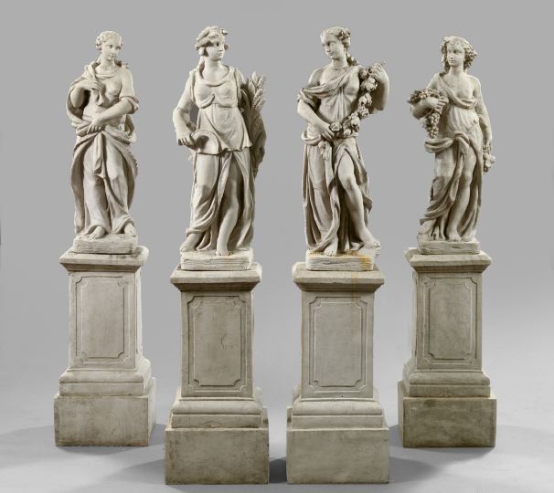 Appraisal: Suite of Four Composition Garden Figures-on-Stands depicting The Four Seasons