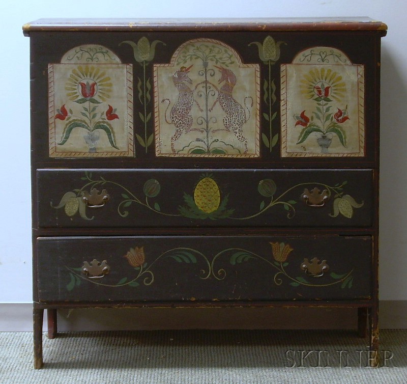 Appraisal: Polychrome Paint Decorated Blanket Chest over Two Long Drawers wd