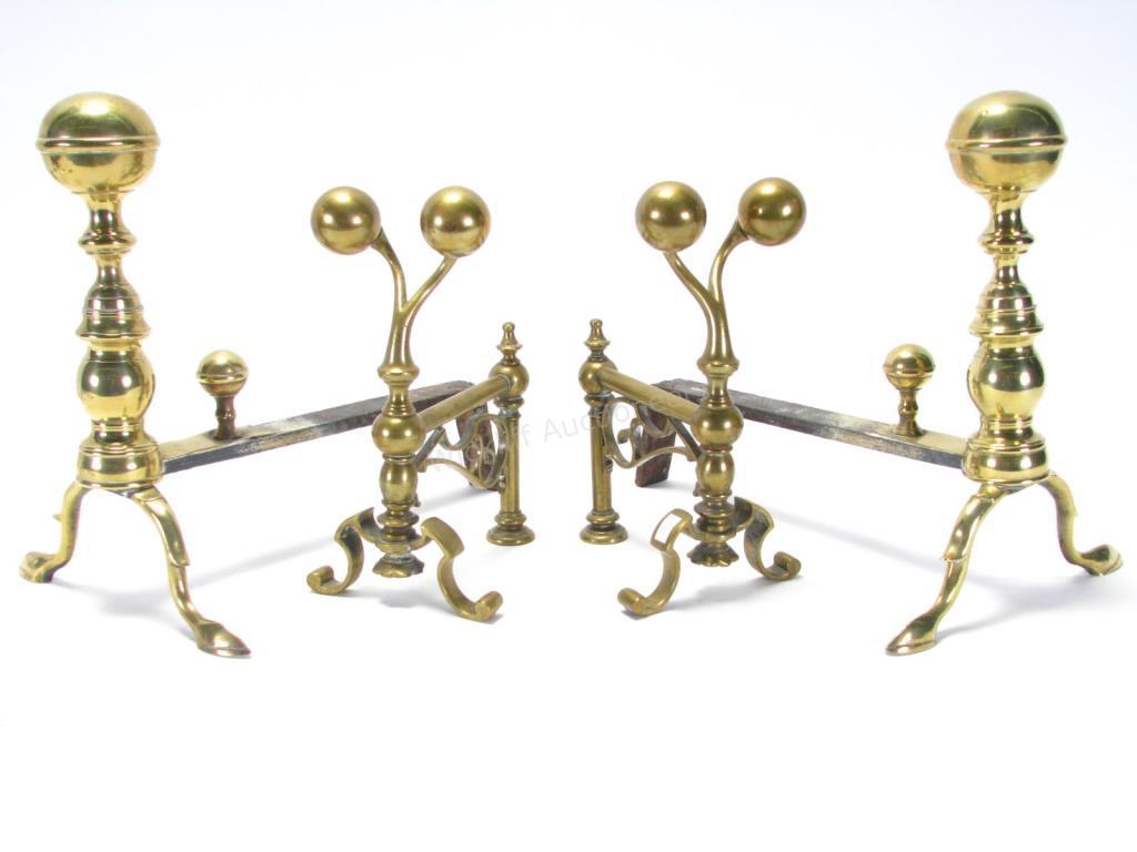 Appraisal: Two Pair of Brass Andirons pair with large and small