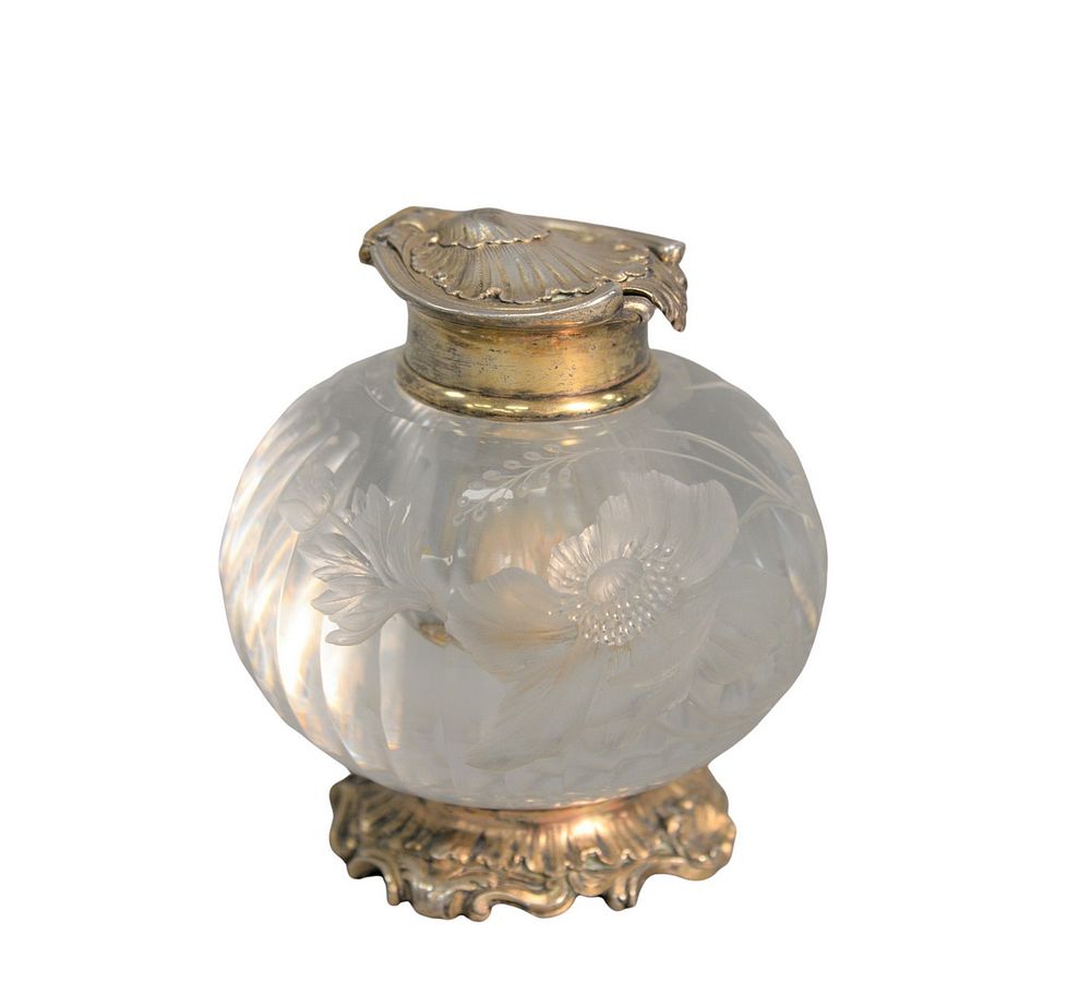 Appraisal: Maison Odiot Inkwell silver shell cover with etched glass body