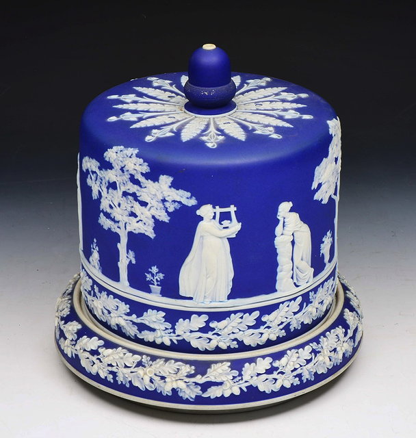 Appraisal: A WEDGWOOD STYLE BLUE JASPERWARE CHEESE DISH AND COVER with