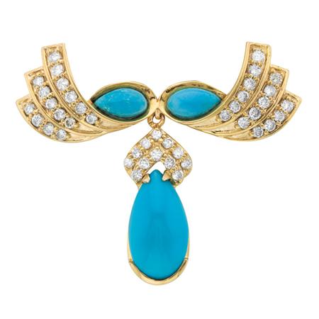 Appraisal: Gold Turquoise and Diamond Brooch Estimate -