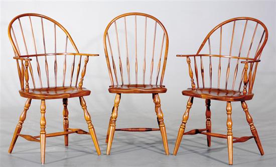 Appraisal: Stained maple Windsor chair set comprised of two arms six