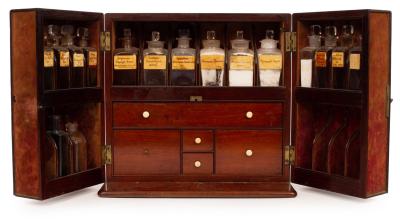 Appraisal: An apothecary's mahogany cabinet th Century enclosed by a pair