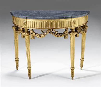 Appraisal: Louis XVI giltwood console circa The demilune top with grey-black