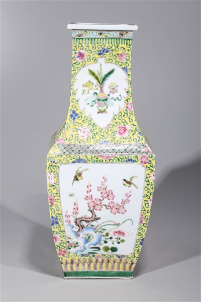 Appraisal: Chinese yellow-ground enameled porcelain vase with birds insects flowers and