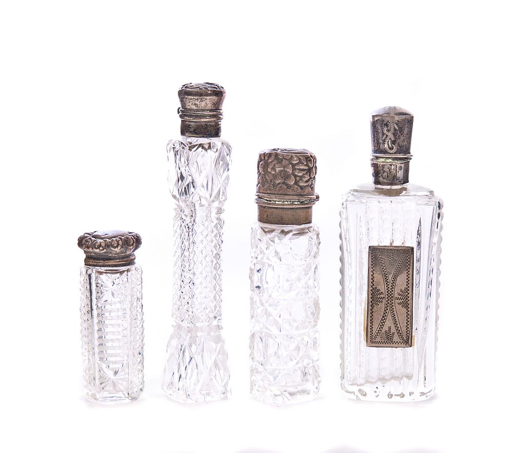 Appraisal: Antique Cut Glass and Sterling Perfume Scent Bottles Antique Cut