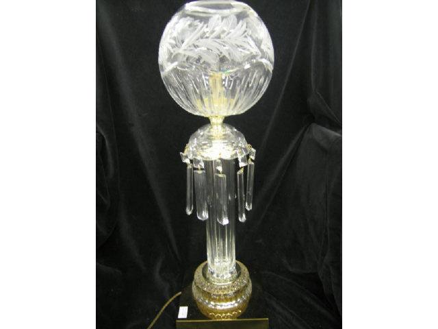 Appraisal: Cut Crystal Banquet Lamp cut prisms shade