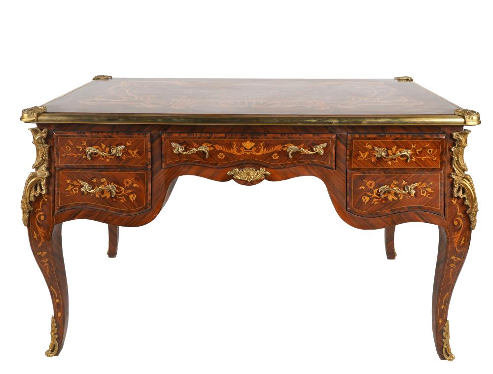 Appraisal: LOUIS XV-STYLE MARQUETRY-INLAID BUREAU PLATcontemporary with gilt metal mounts Condition