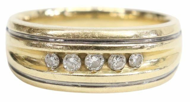 Appraisal: Gents estate kt yellow gold band with chanel set diamonds