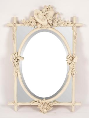 Appraisal: A white painted segmented mirror the crest decorated a spray