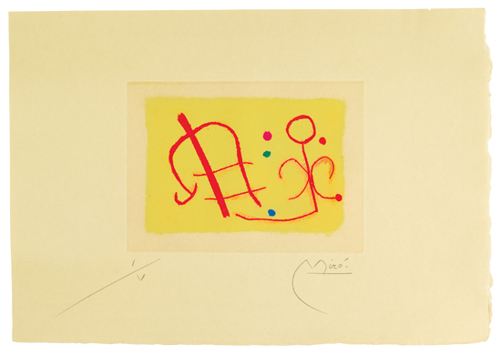 Appraisal: JOAN MIR Fus es Color aquatint printed in yellow and