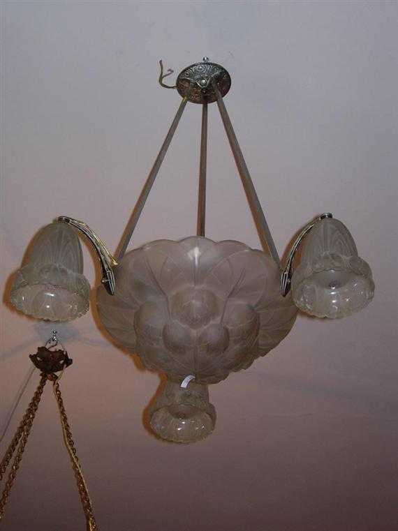 Appraisal: FRENCH CHANDELIER Art Deco circa Frosted glass and chromed metal