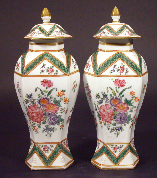 Appraisal: Pair of Samson porcelain vases and covers enamelled with flowers