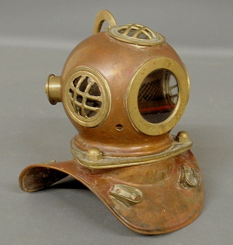 Appraisal: - Brass and copper model of a diving helmet h