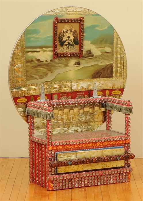 Appraisal: JON BOK BENCH TABLE WITH DOG PORTRAIT Mixed media on