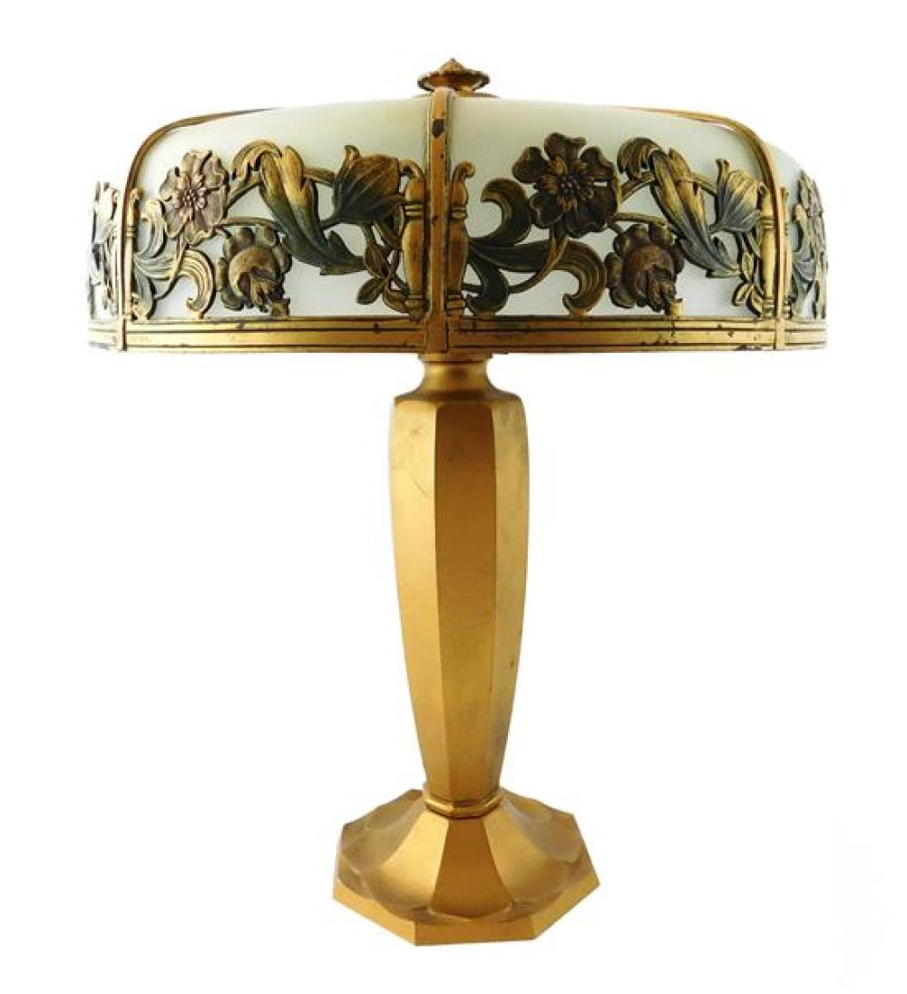 Appraisal: Bradley and Hubbard glass panel shade table lamp late th