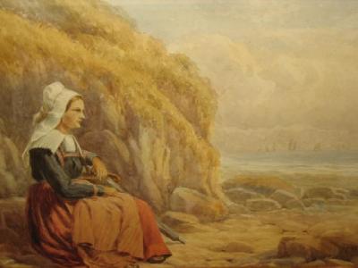 Appraisal: ROBERT MANN exh - Coastal Scene with Woman Sitting on