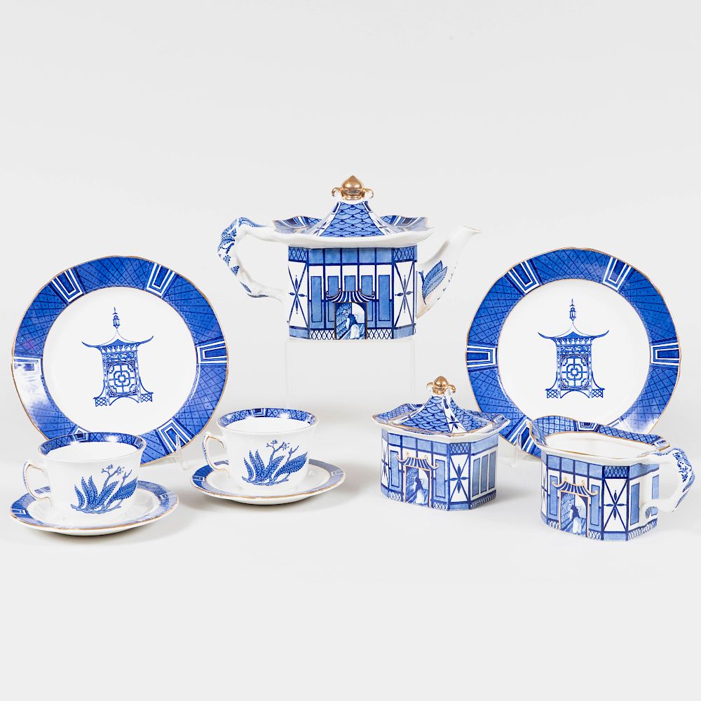 Appraisal: Mottahedeh Transfer Printed Blue and White Part Porcelain Dessert Service