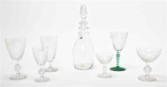 Appraisal: A Collection of Glass Stemware comprising a decanter etched goblets