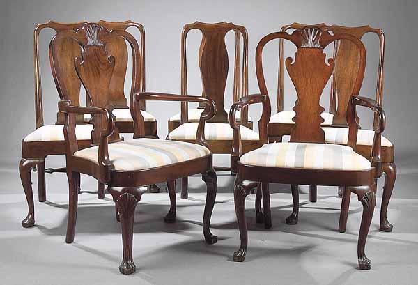 Appraisal: A Set of Eight Chippendale-Style Carved Mahogany Dining Chairs th