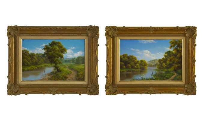 Appraisal: Leslie Harriett Pair of Oils on Board Country and River