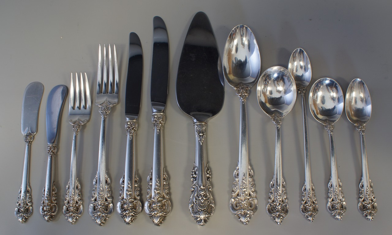 Appraisal: pcs Wallace Grand Baroque sterling silver flatware c o teaspoons