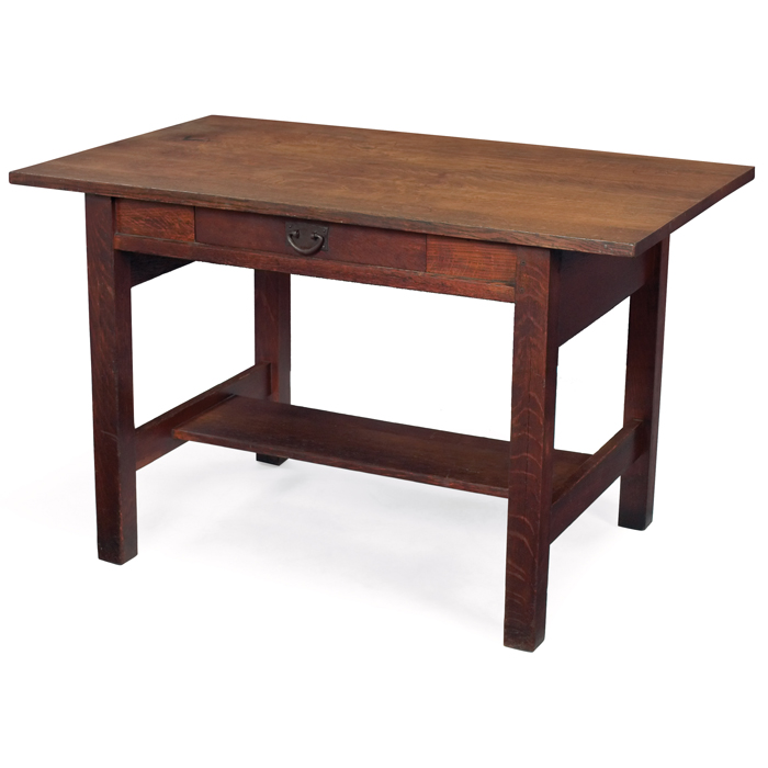 Appraisal: Gustav Stickley library table rectangular top over a single drawer