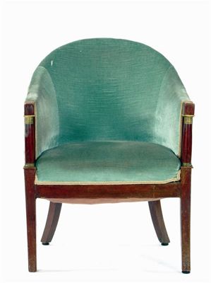 Appraisal: A th century French tub shape armchair the mahogany front