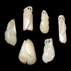 Appraisal: Six Chinese Pale Celadon Jade Carved Beans each of elongated