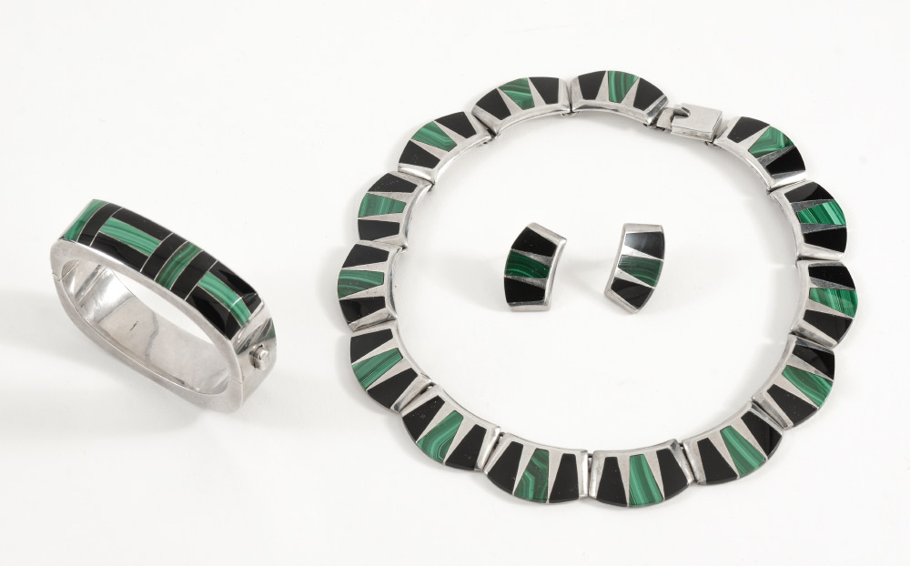 Appraisal: PIECE SUITE - GREEN AND BLACK ONYX IN MEXICAN SILVER