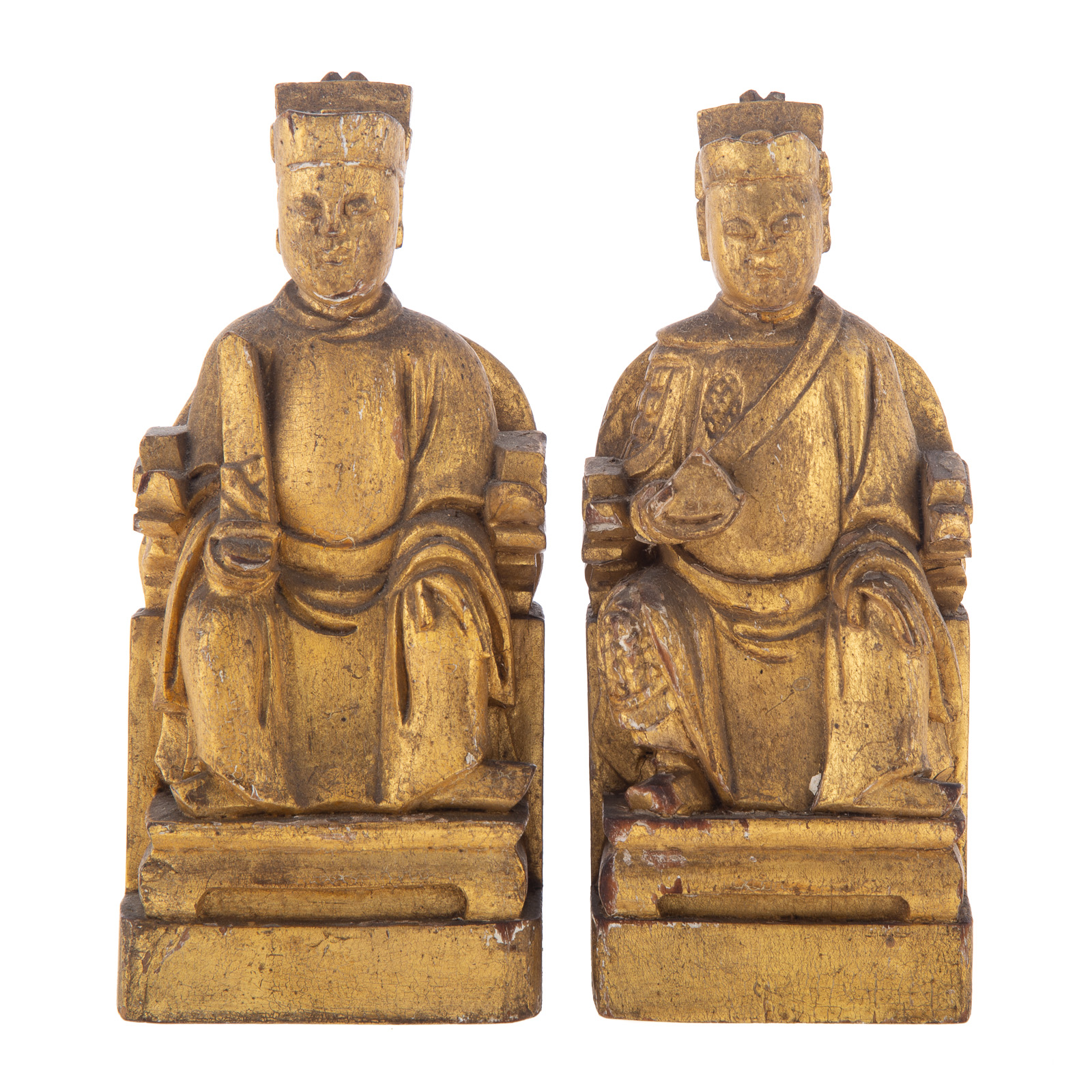 Appraisal: A PAIR OF CHINESE CARVED GILDED WOOD VOTIVE FIGURES Late