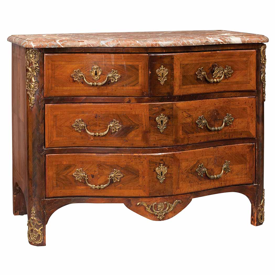 Appraisal: Louis XV Gilt-Metal Mounted Tulipwood Commode Stamped indistinctly mid th