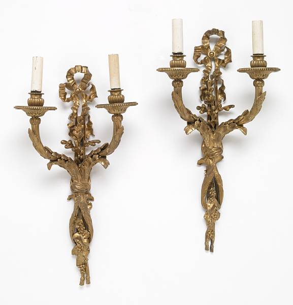 Appraisal: A pair of Louis XV style gilt bronze bras de