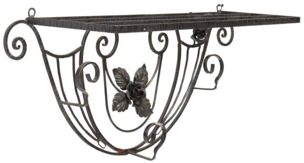 Appraisal: French Art Deco wrought iron hall shelf in the manner