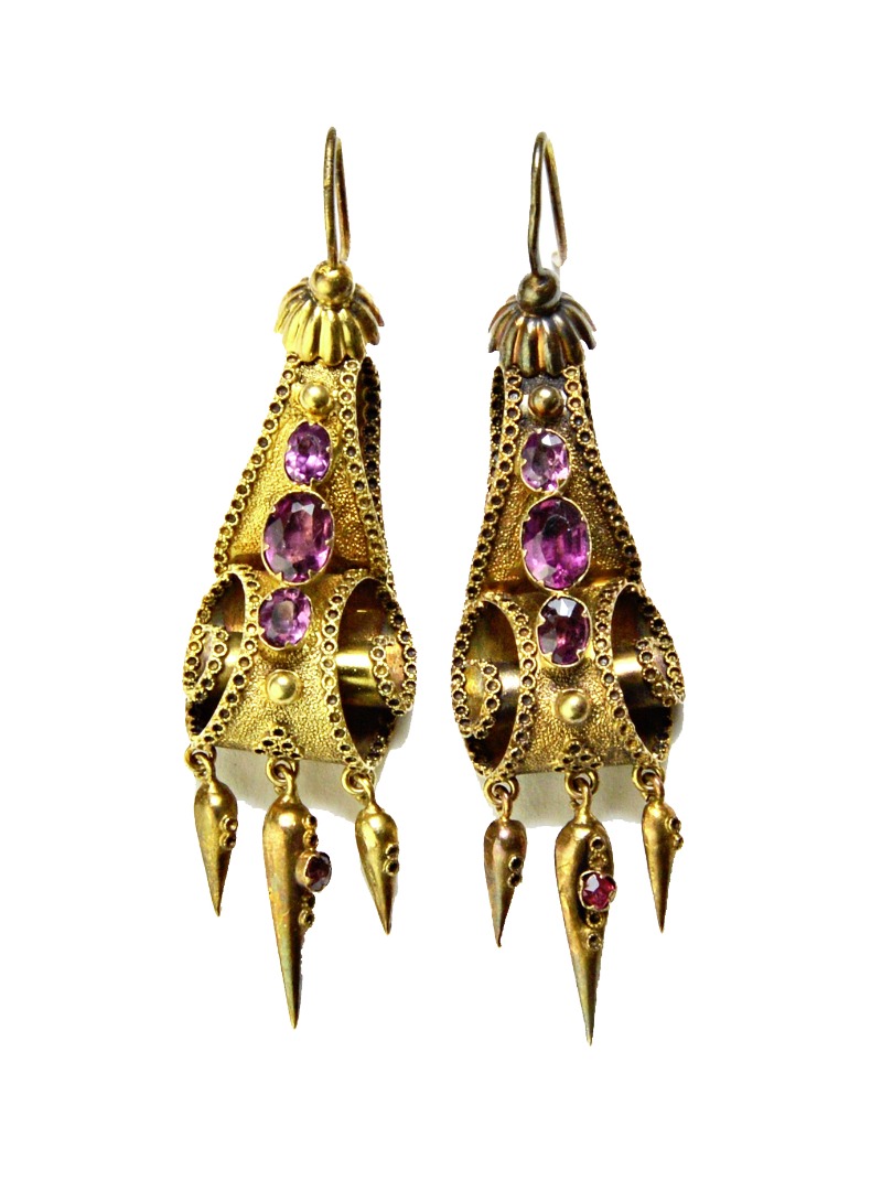 Appraisal: A pair of Victorian gold and garnet set pendant earrings