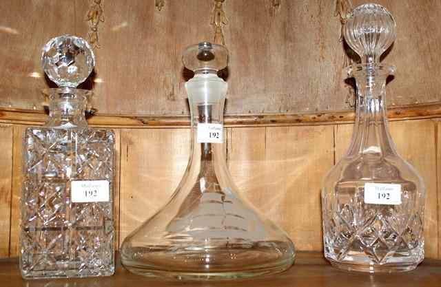 Appraisal: A GLASS SHIP'S DECANTER of traditional form etched with sailing