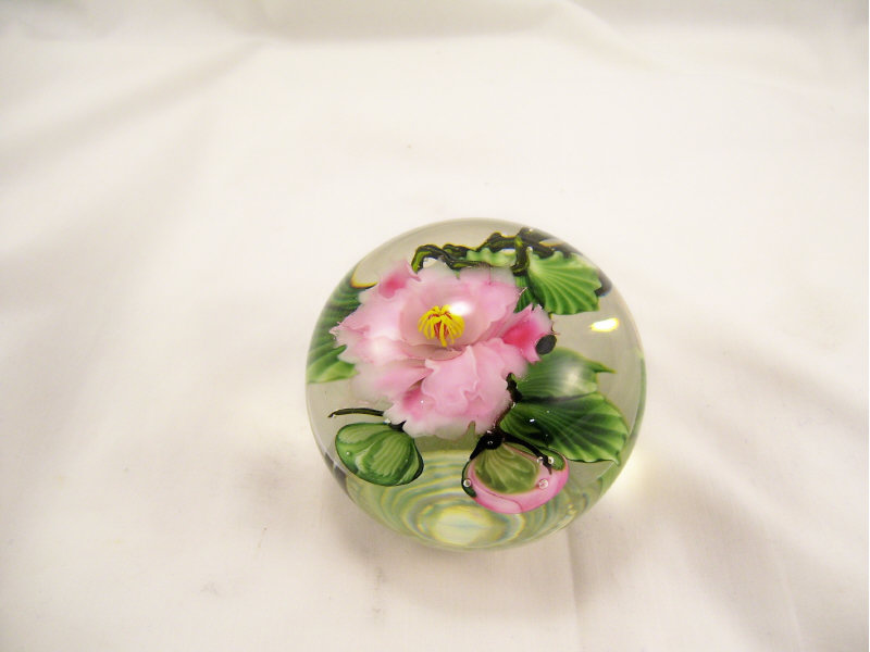 Appraisal: Lundberg Studios Art Glass paperweight Pink floral design encased in