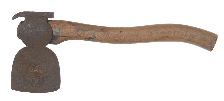 Appraisal: SPANISH AMERICAN WAR RELIC AXE WITH HANDWRITTEN HISTORY Hand-forged broad-bladed